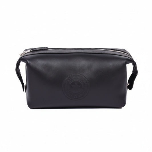 Black Leather Toiletry Pouch with Zip Closure - Aaron Leather Goods