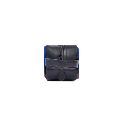 Blue Canvas & Black Leather Zipper Toiletry Pouch - Aaron Leather Goods