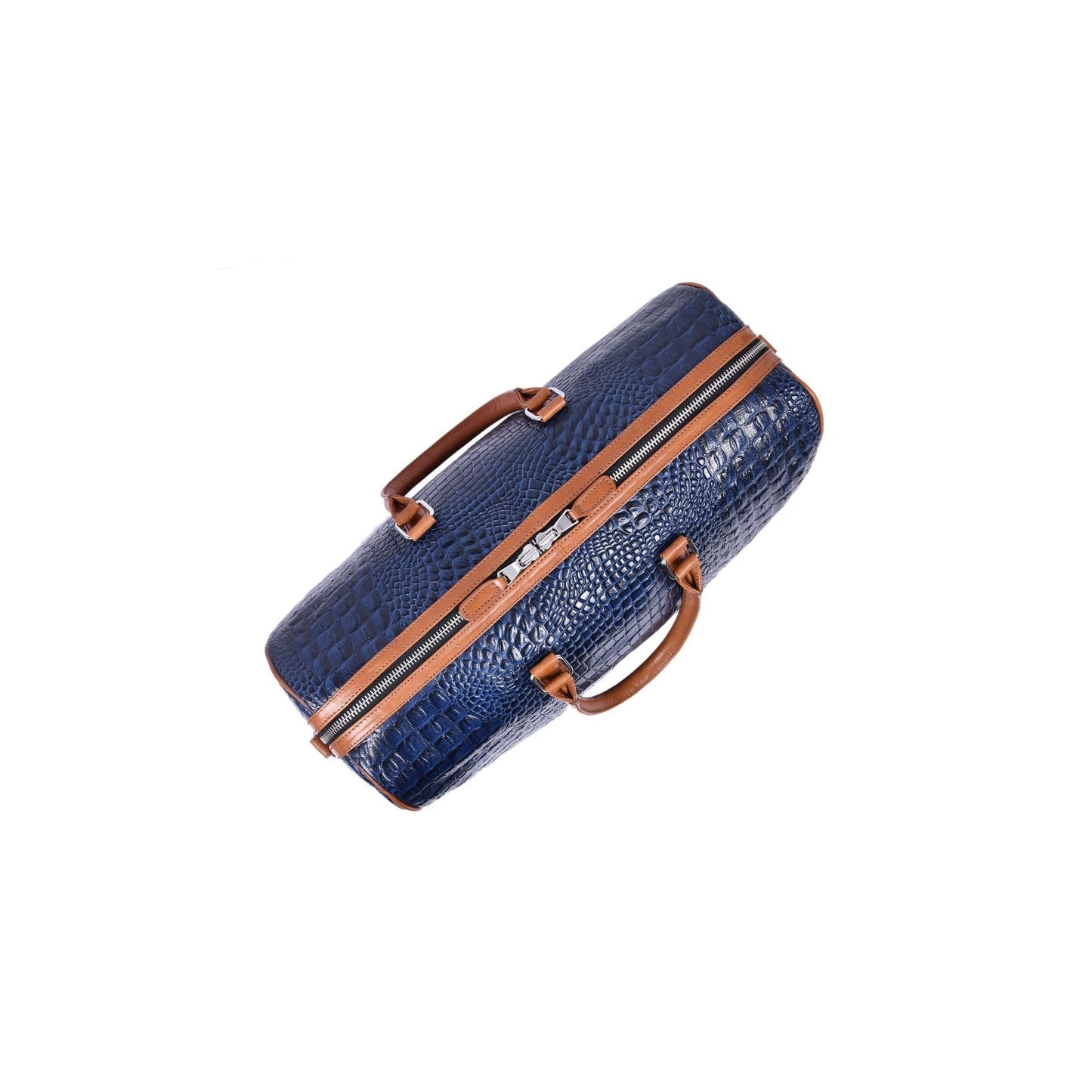 Blue Croc Pattern Leather Duffle Bag with Shoulder Strap - Aaron Leather Goods