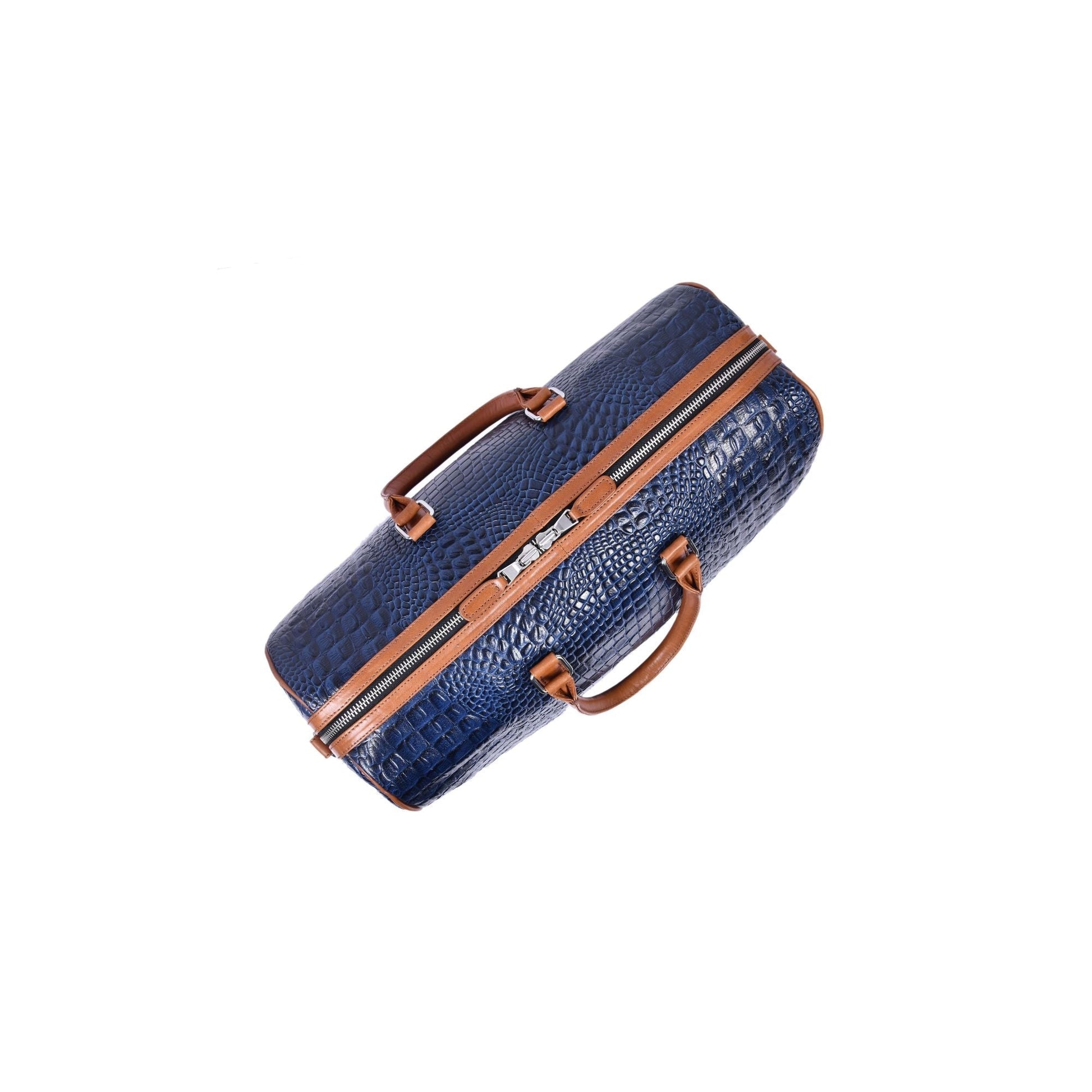 Blue Croc Pattern Leather Duffle Bag with Shoulder Strap - Aaron Leather Goods