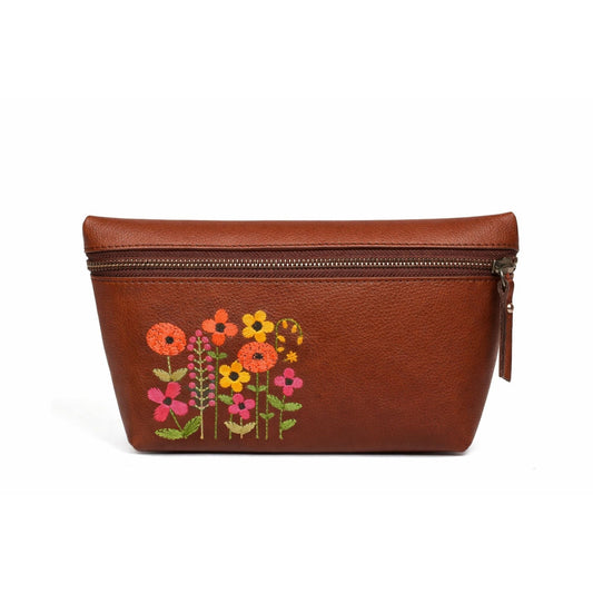 Elegant Leather Toiletry Bag with Vibrant Floral Embroidery - Aaron Leather Goods