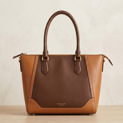 Classic Dual-Tone Leather Work Tote Bag for Women