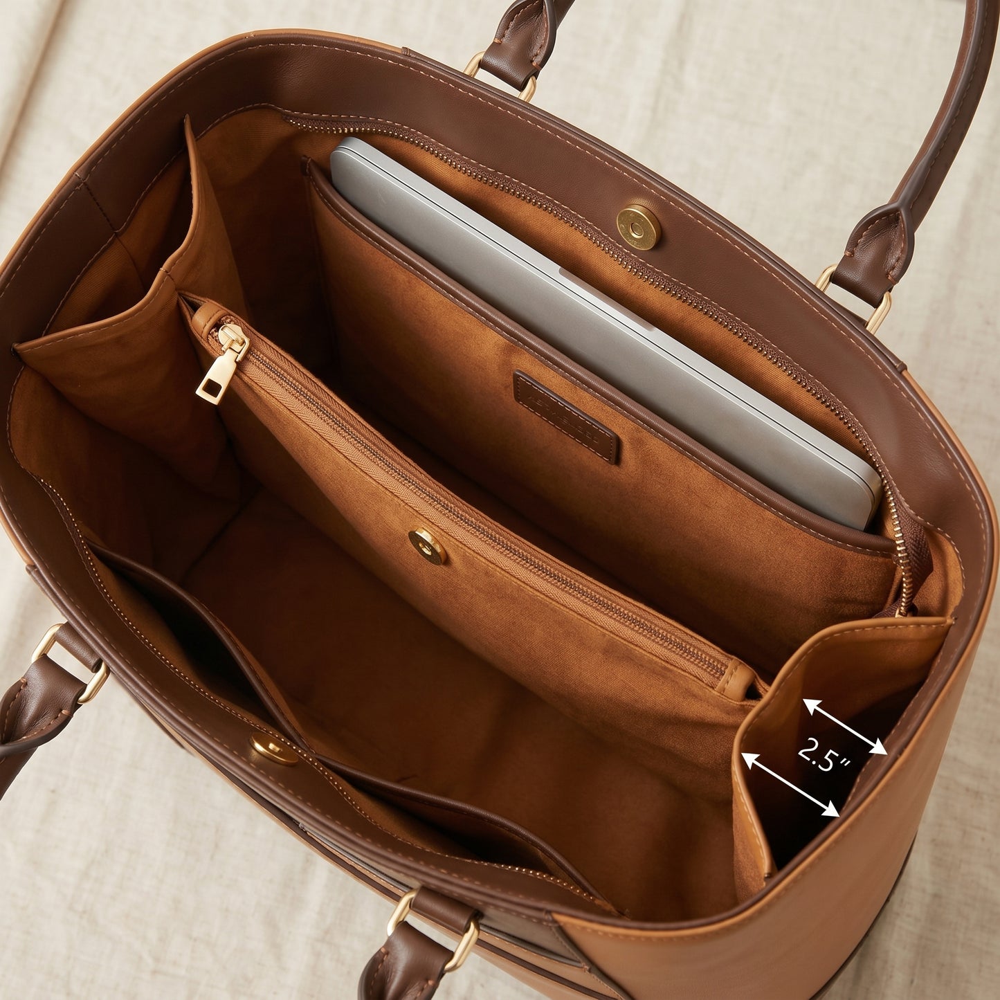 Classic Dual-Tone Leather Work Tote Bag for Women