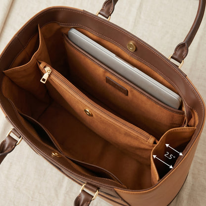 Classic Dual-Tone Leather Work Tote Bag for Women