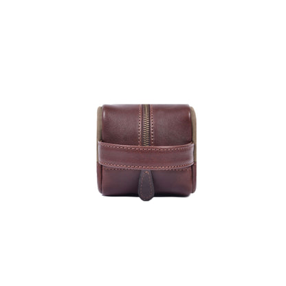 Leather & Canvas Travel Toiletry Bag with Front Zipper Pocket - Aaron Leather Goods