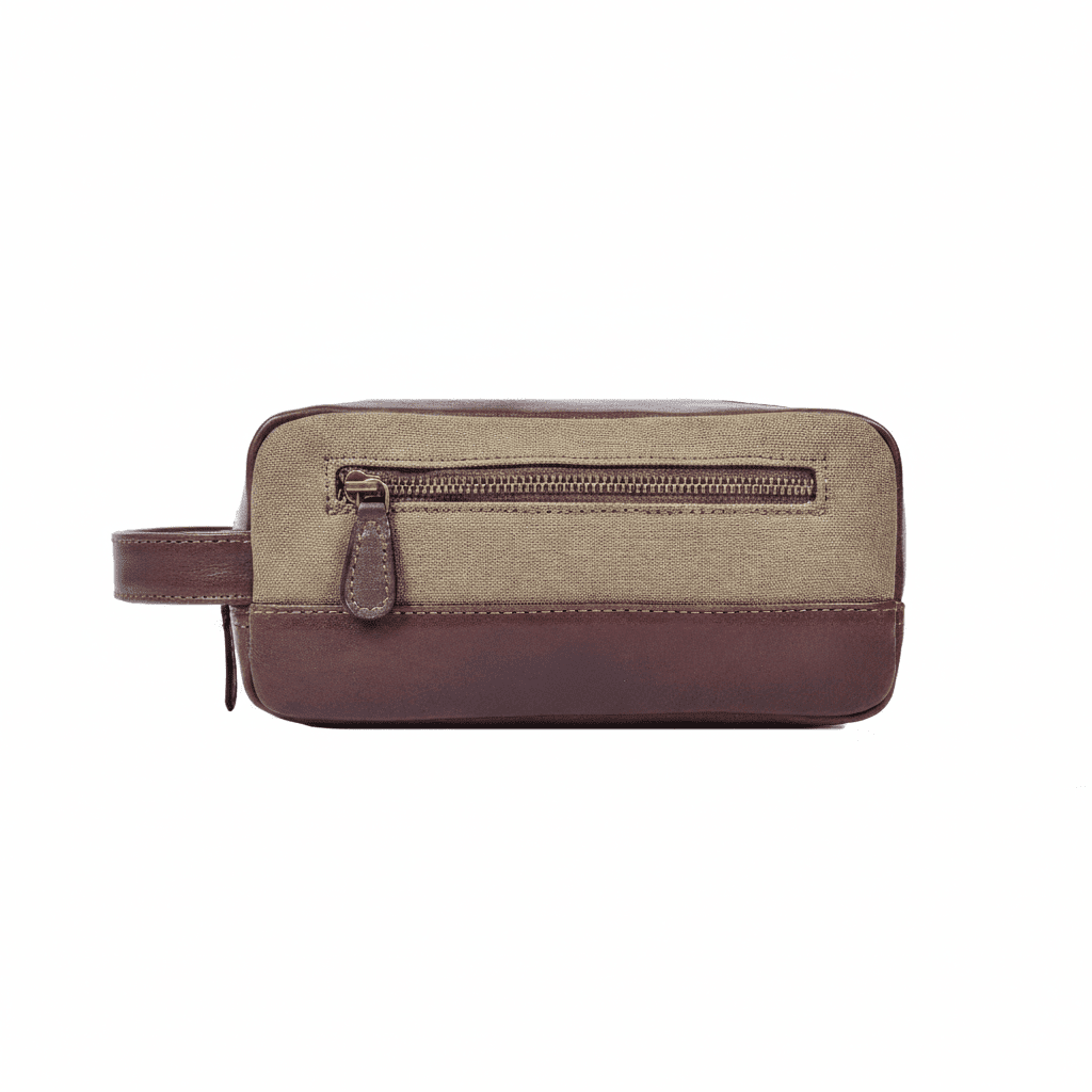 Leather & Canvas Travel Toiletry Bag with Front Zipper Pocket - Aaron Leather Goods
