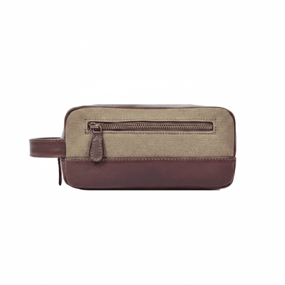 Leather & Canvas Travel Toiletry Bag with Front Zipper Pocket - Aaron Leather Goods