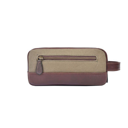 Leather & Canvas Travel Toiletry Bag with Front Zipper Pocket - Aaron Leather Goods