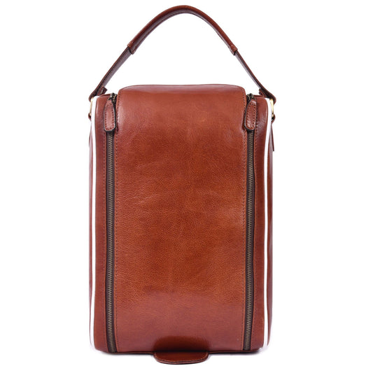 Leather Golf Shoe Bag with Dual Zipper & Top Handle - Aaron Leather Goods