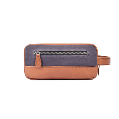 Premium Leather Canvas Wash Bag - Aaron Leather Goods