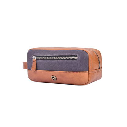 Premium Leather Canvas Wash Bag - Aaron Leather Goods
