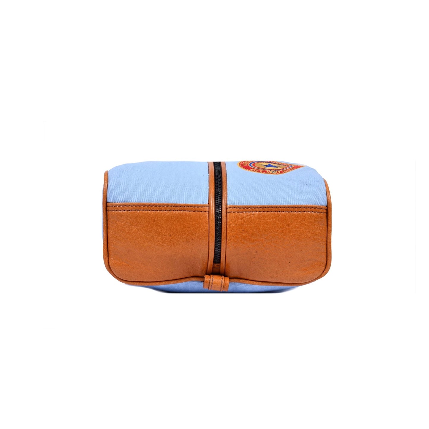 Sky Blue Canvas & Leather Travel Shoe Bag with Handle, Zip Closure - Aaron Leather Goods