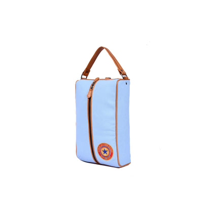 Sky Blue Canvas & Leather Travel Shoe Bag with Handle, Zip Closure - Aaron Leather Goods