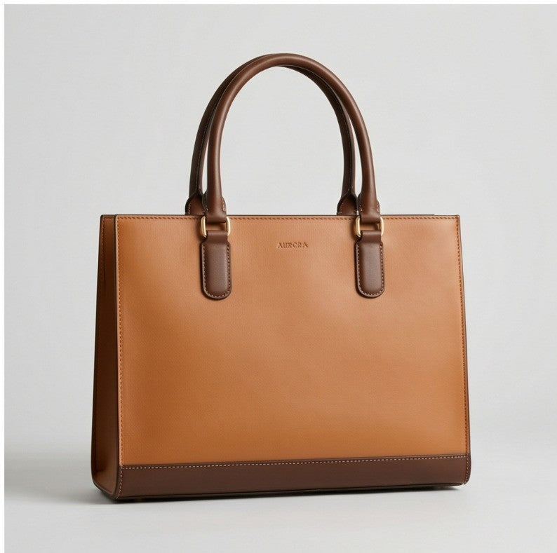 Luxury Dual-Tone Leather Executive Tote Bag
